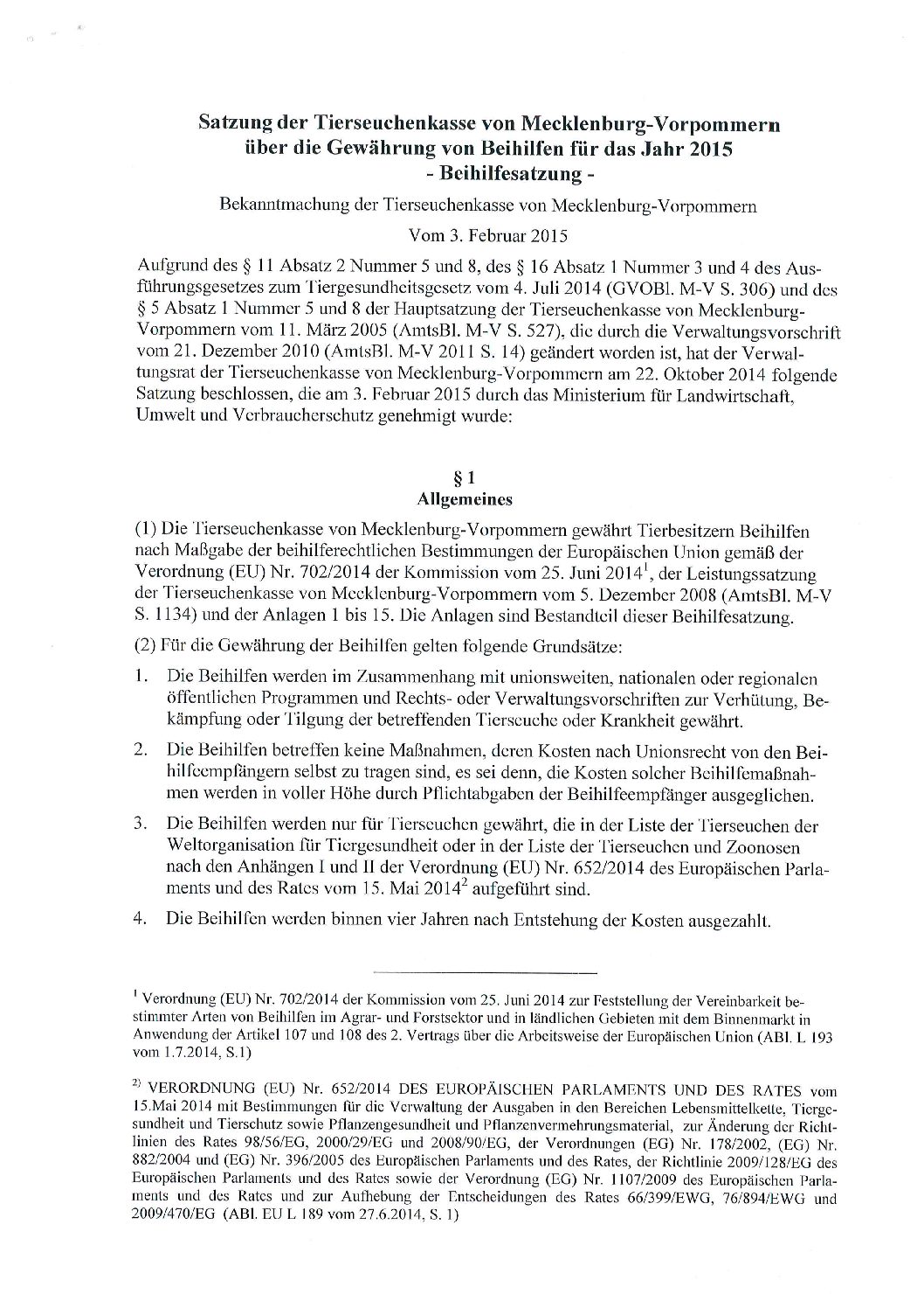 Beihilfesatzung 2015