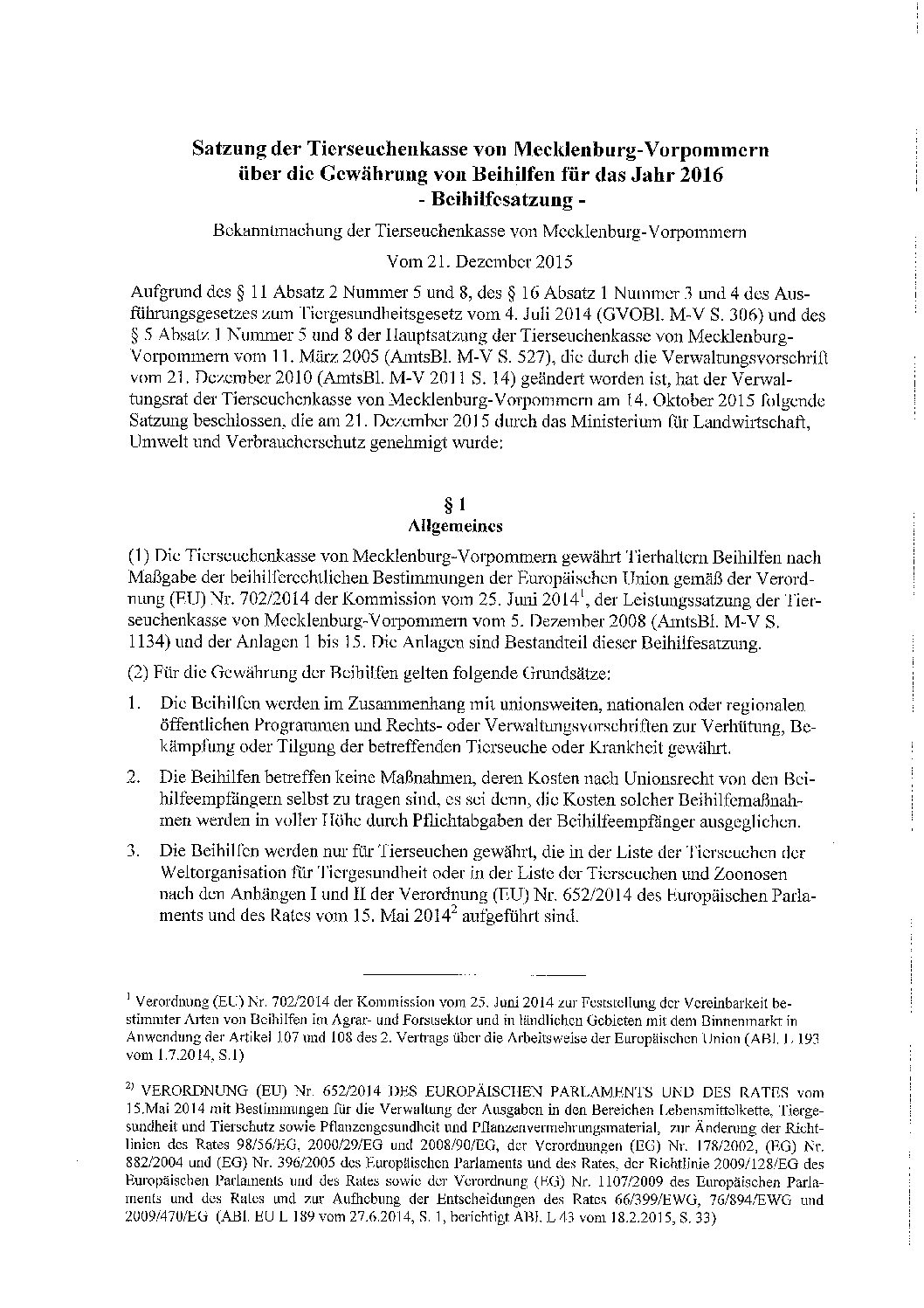 Beihilfesatzung 2016