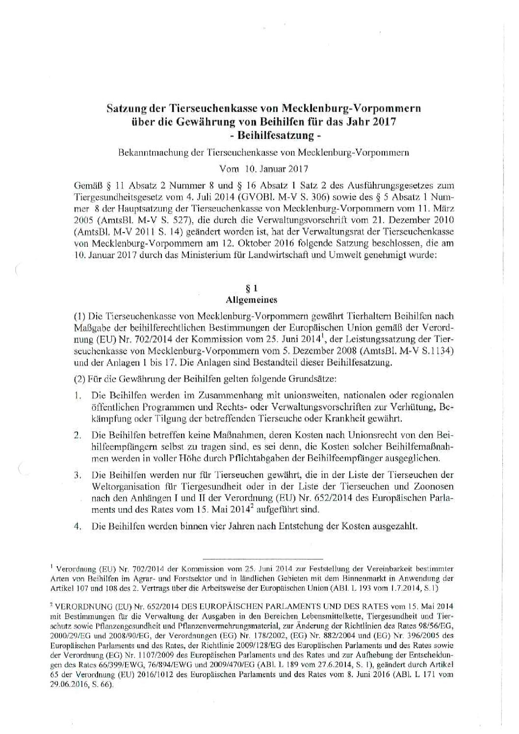 Beihilfesatzung 2017