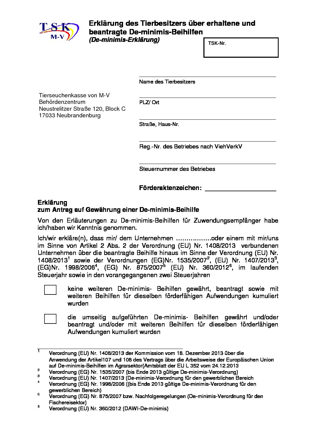 De-minimis-Erklärung