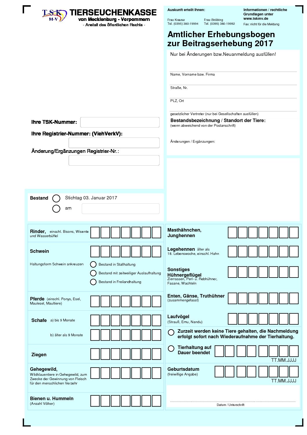 Tierzahlmeldebogen 2017 für Tierhalter
