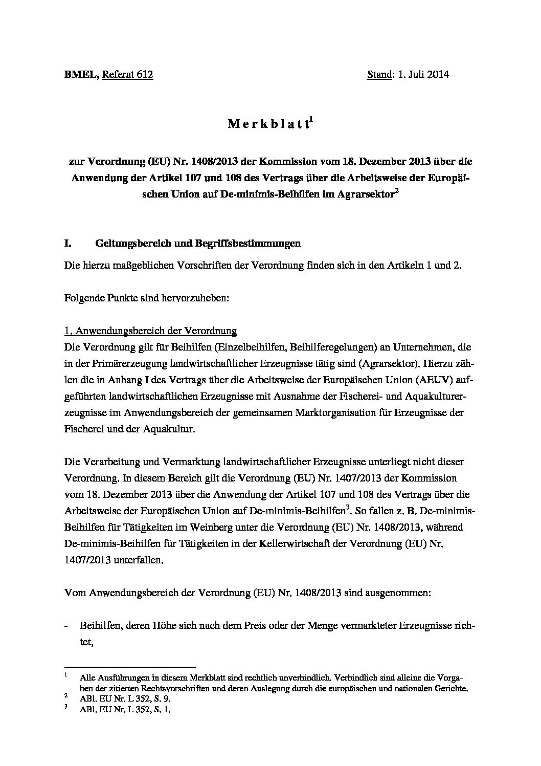 Merkblatt De-minimis-Beihilfen
