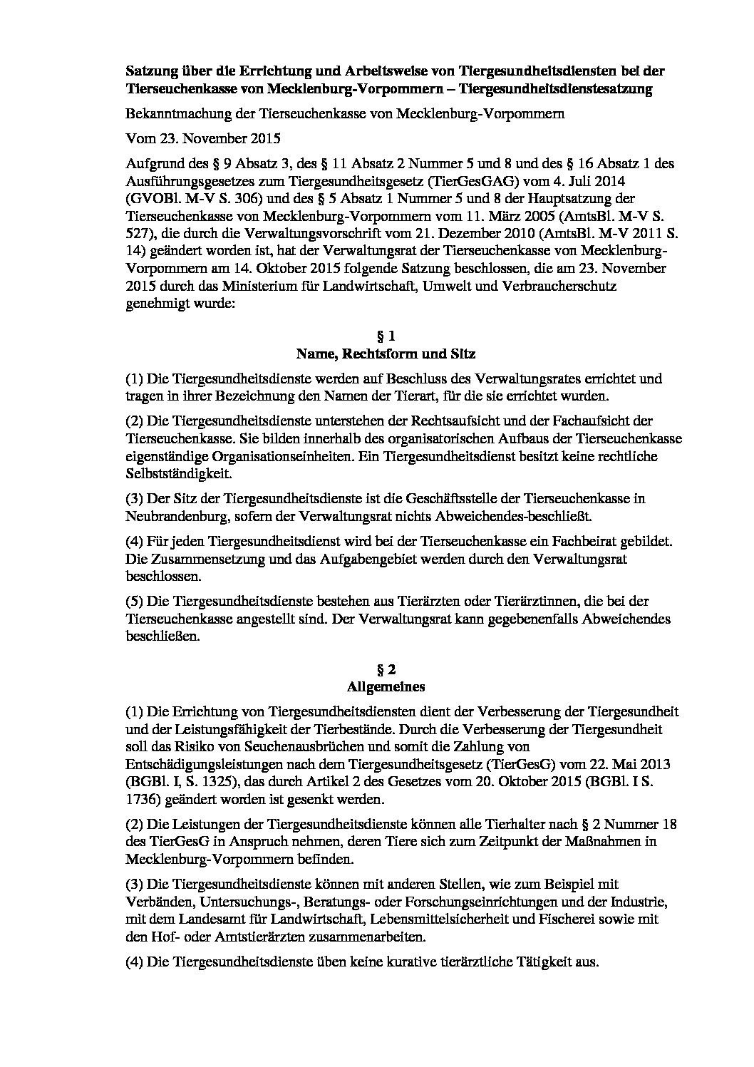 Tiergesundheitsdienstesatzung