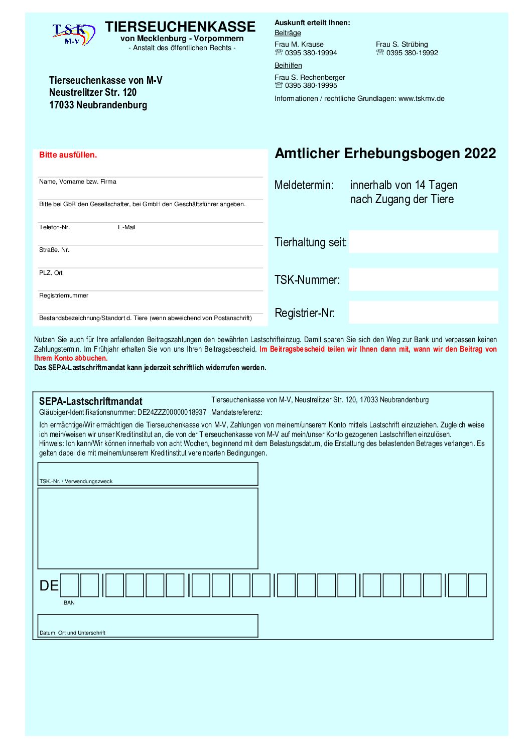 Tierzahlmeldebogen 2022 für Tierhalter