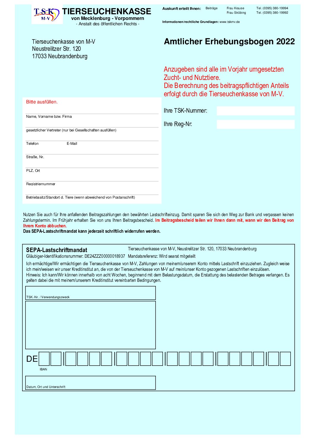 Tierzahlmeldebogen 2022 für Tierkaufleute