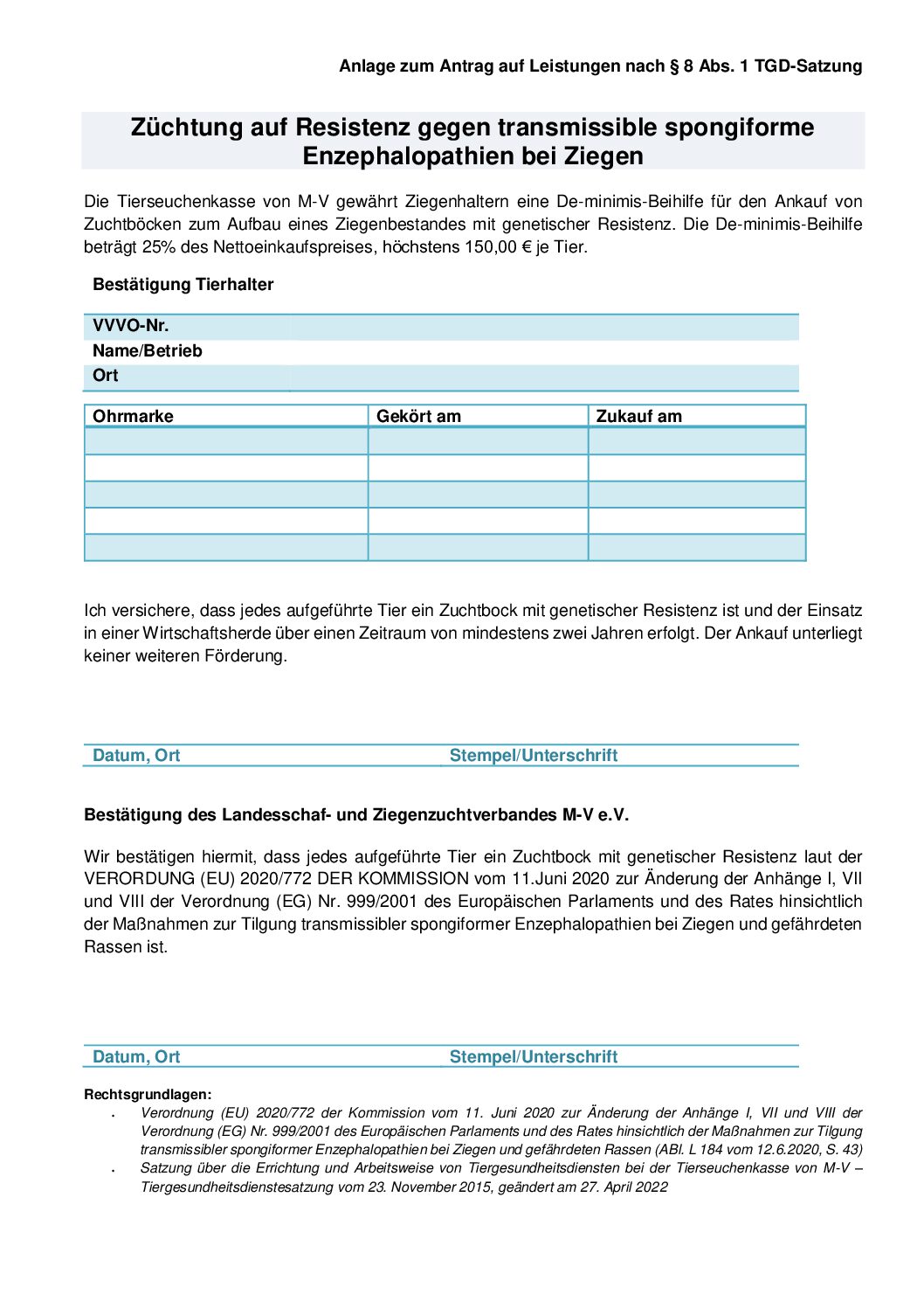 Anlage Zuchtbockankauf Ziege